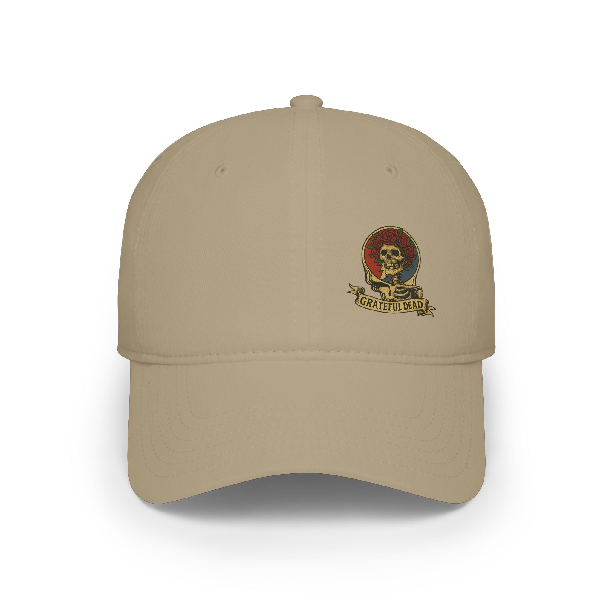 Grateful Dead  Hat | Off-Center Printed Logo Skull & Roses Cap | Deadhead Vintage Low Profile Hat