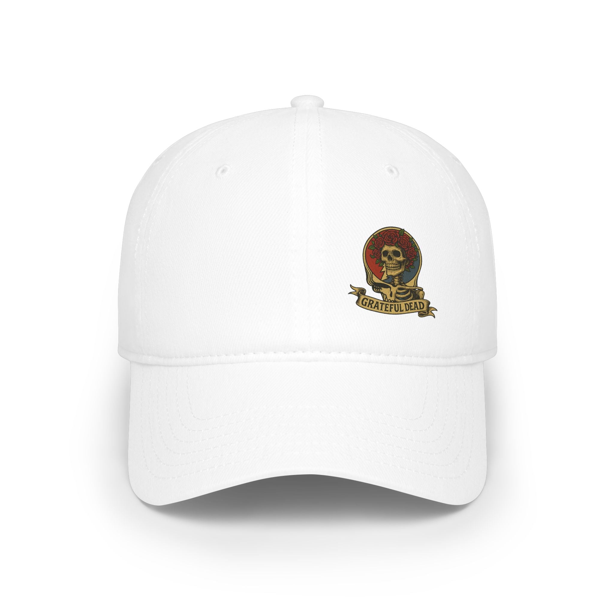 Grateful Dead  Hat | Off-Center Printed Logo Skull & Roses Cap | Deadhead Vintage Low Profile Hat