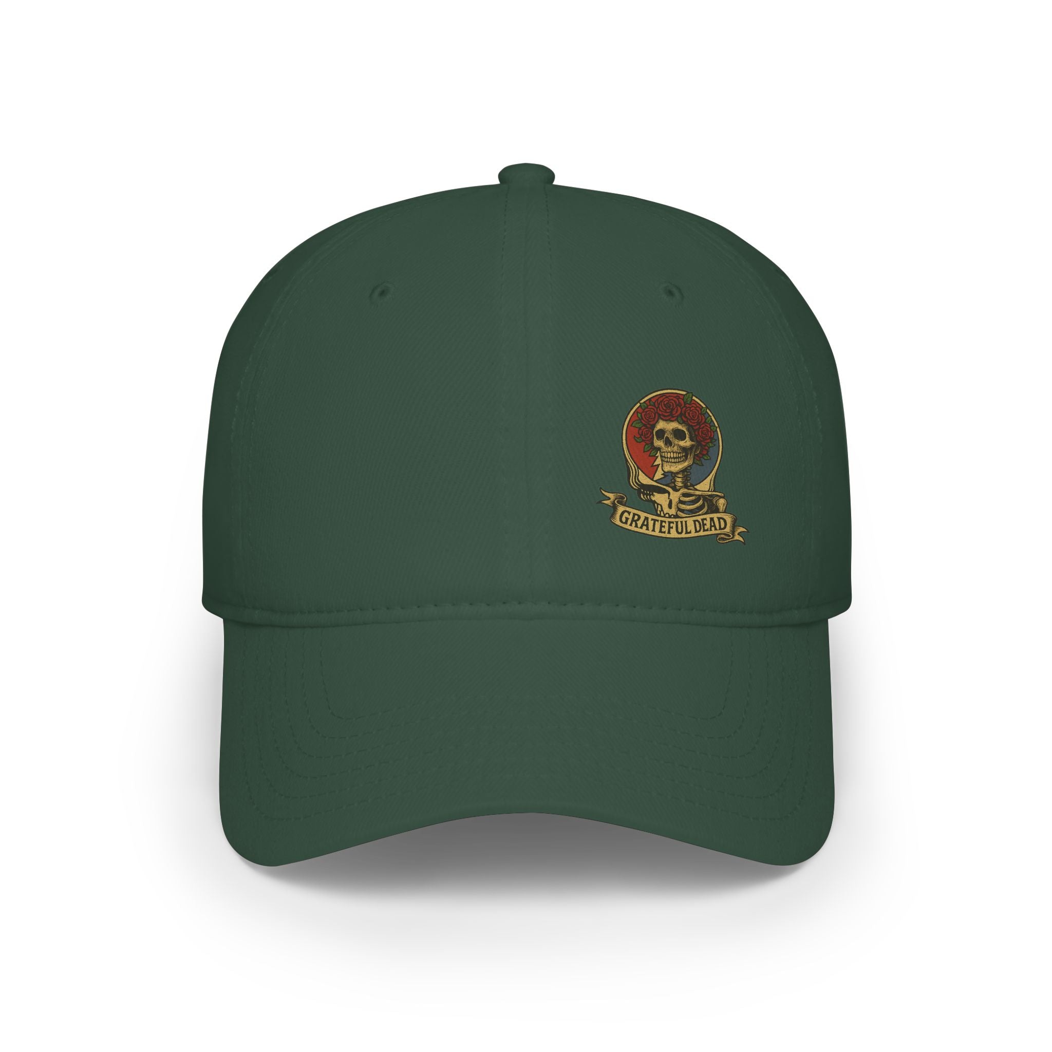 Grateful Dead  Hat | Off-Center Printed Logo Skull & Roses Cap | Deadhead Vintage Low Profile Hat