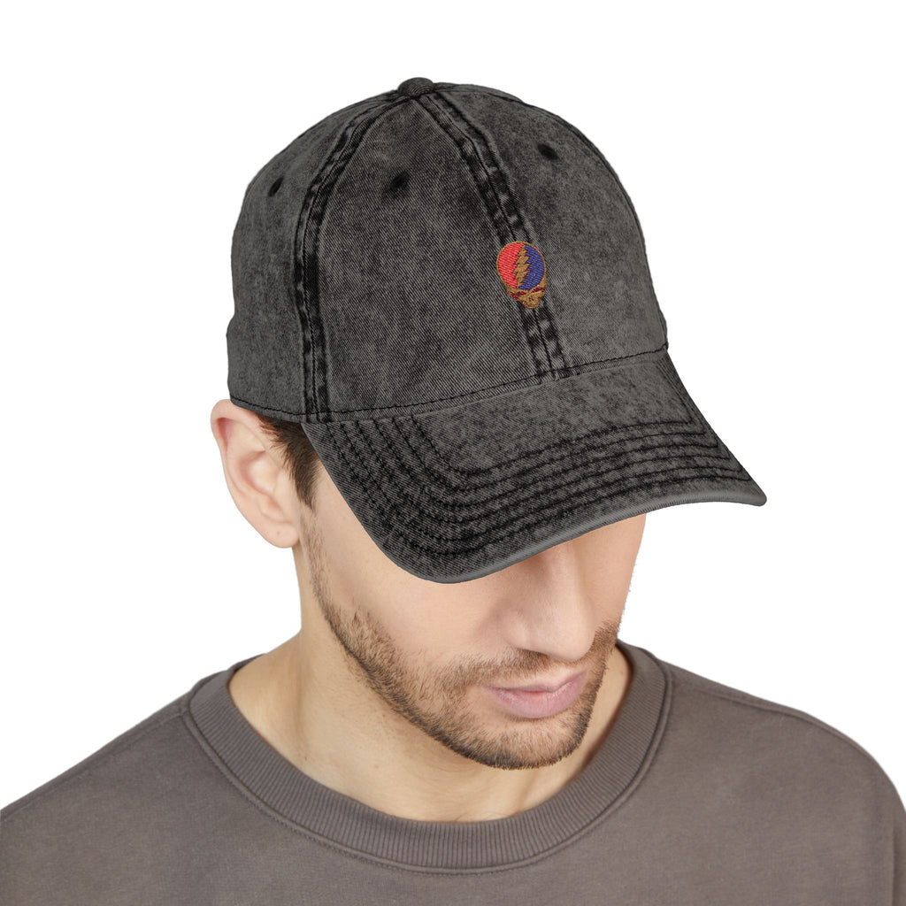Grateful Dead Steal Your Face Hat | Vintage Washed Dead Embroidered Dad Cap | Jam Band Festival Hat