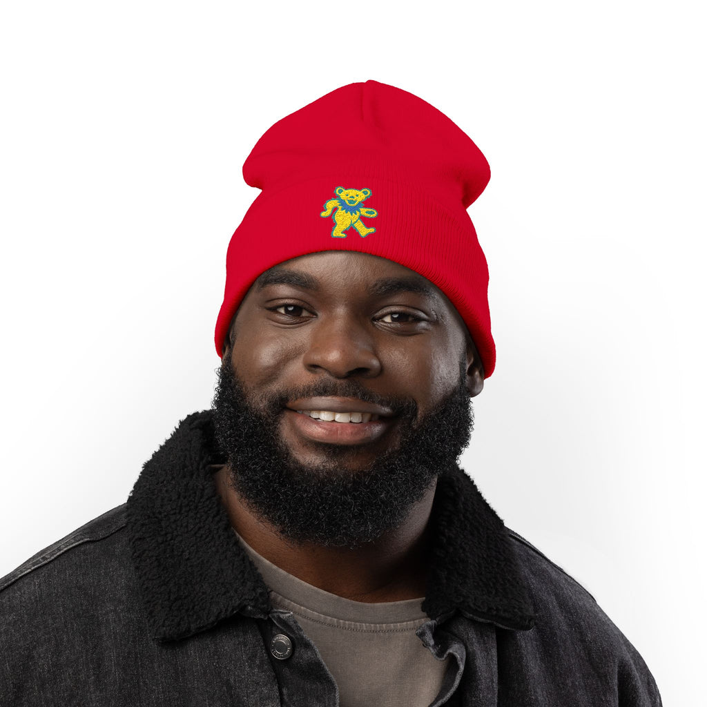 Grateful Dead Dancing Bear Beanie | Embroidered Jam Band Hat | Vintage Deadhead Winter Knit Cap