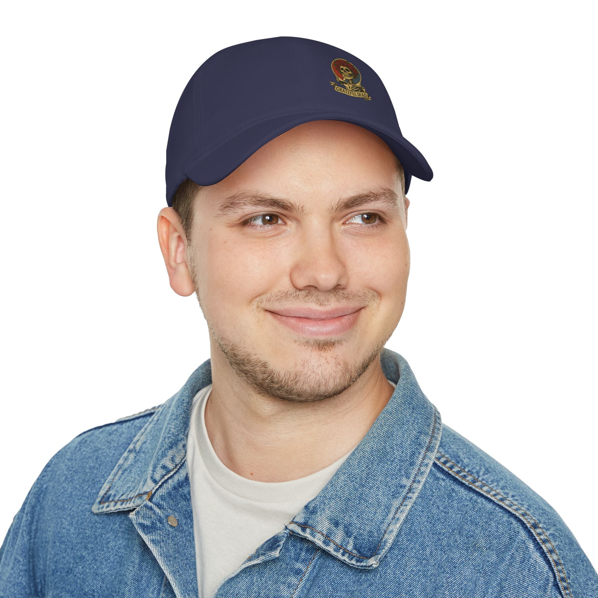 Grateful Dead  Hat | Off-Center Printed Logo Skull & Roses Cap | Deadhead Vintage Low Profile Hat