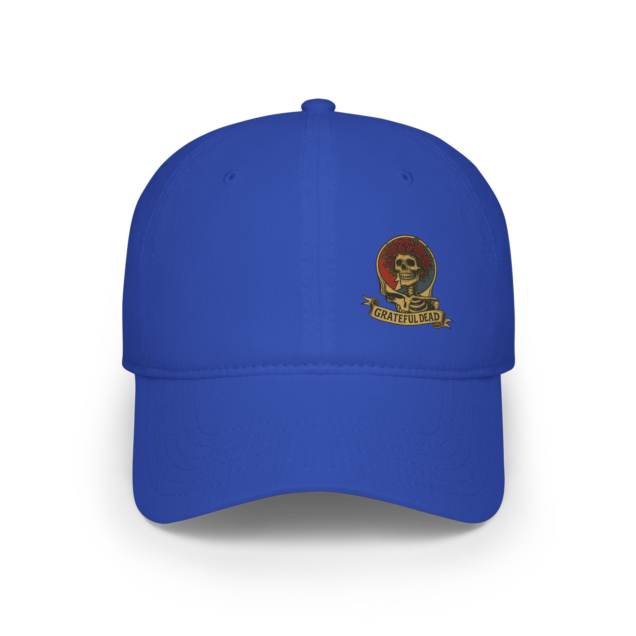 Grateful Dead  Hat | Off-Center Printed Logo Skull & Roses Cap | Deadhead Vintage Low Profile Hat