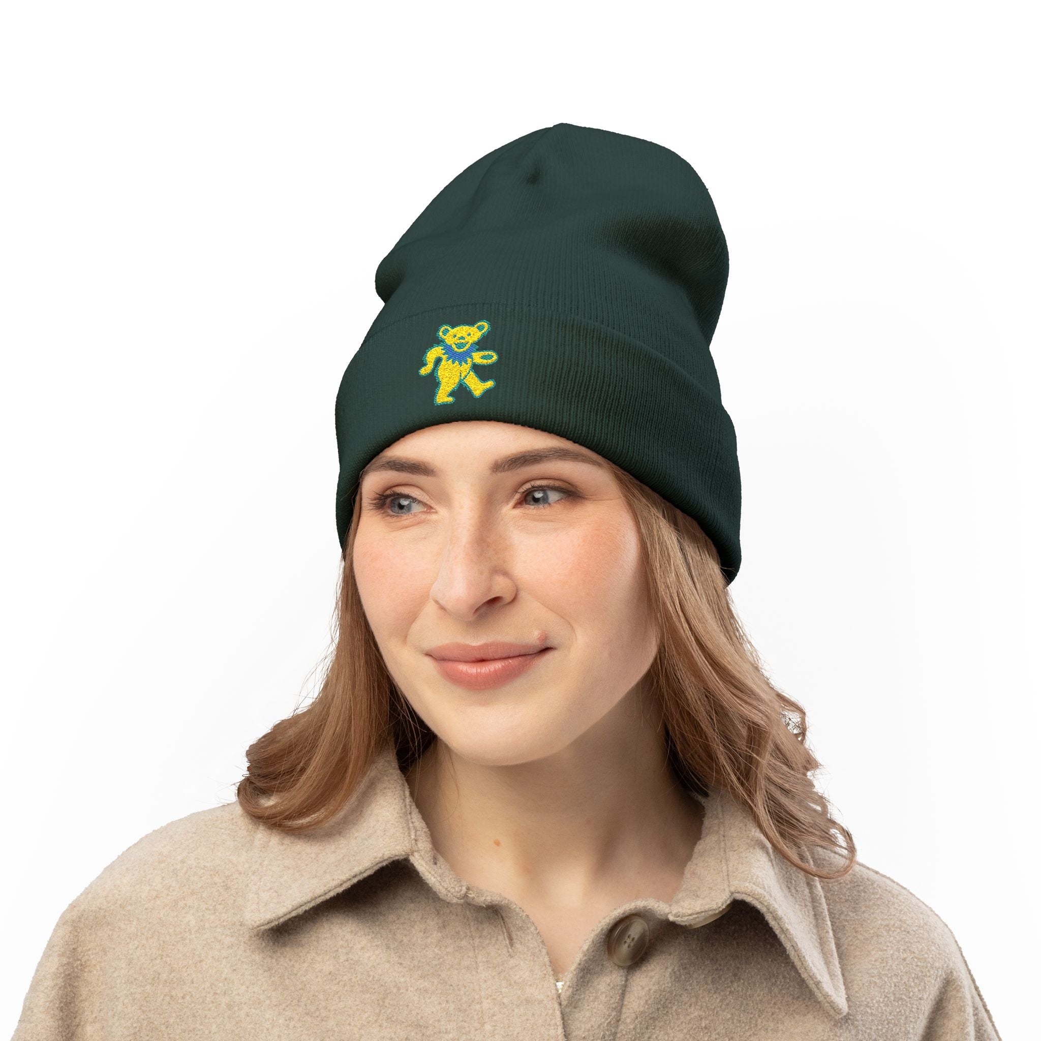 Grateful Dead Dancing Bear Beanie | Embroidered Jam Band Hat | Vintage Deadhead Winter Knit Cap