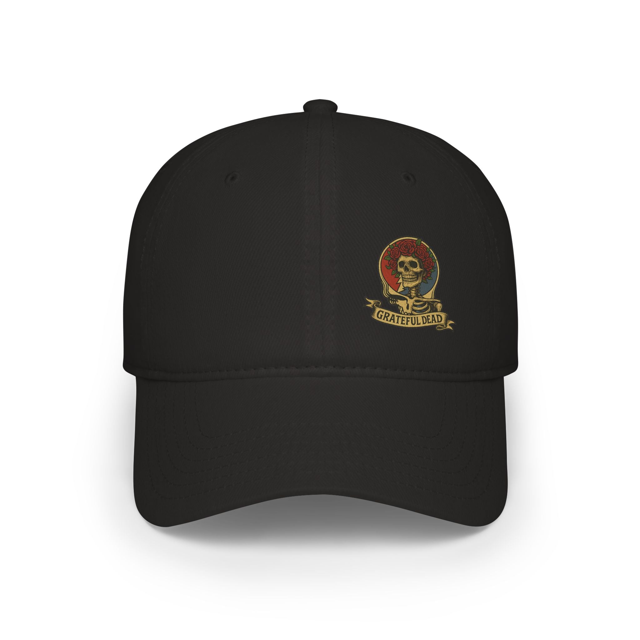 Grateful Dead  Hat | Off-Center Printed Logo Skull & Roses Cap | Deadhead Vintage Low Profile Hat