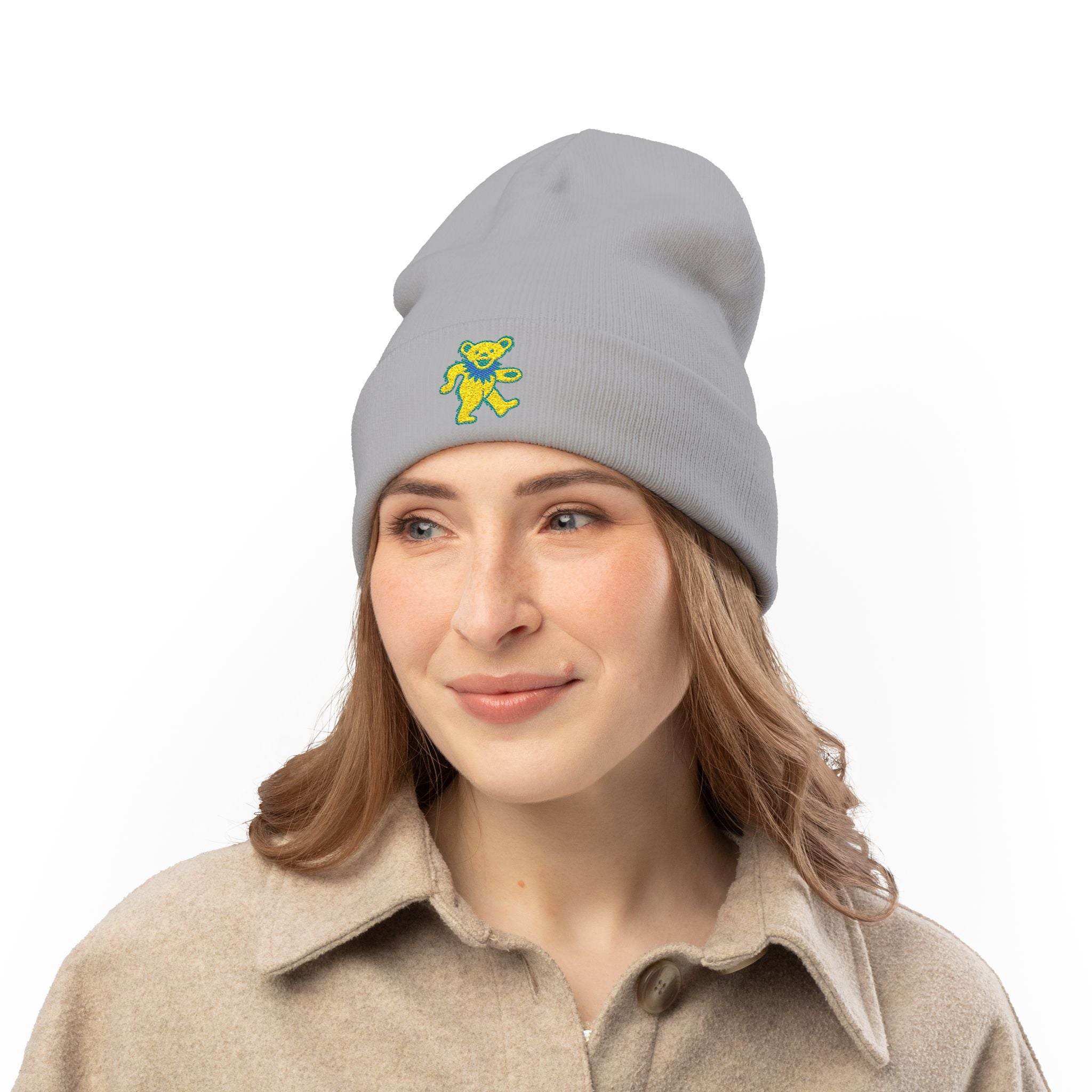 Grateful Dead Dancing Bear Beanie | Embroidered Jam Band Hat | Vintage Deadhead Winter Knit Cap