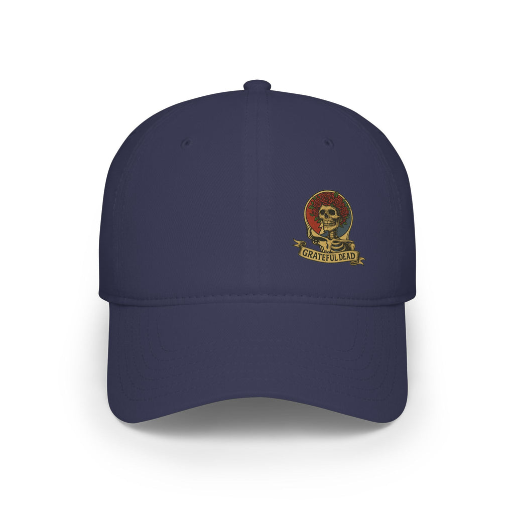 Grateful Dead  Hat | Off-Center Printed Logo Skull & Roses Cap | Deadhead Vintage Low Profile Hat
