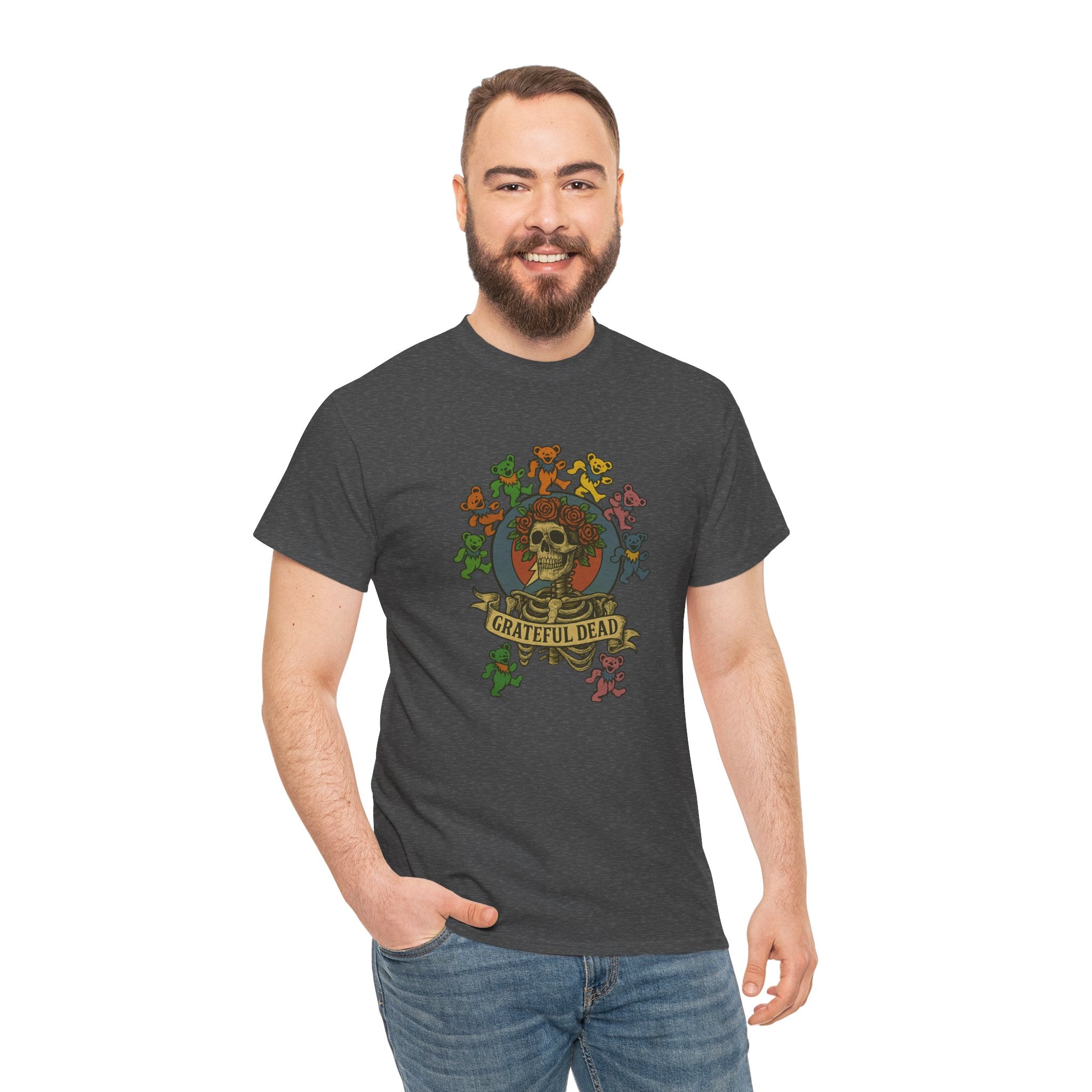 Grateful Dead Dancing Bears Skeleton Tee | Vintage Full Front Design | Classic Jam Band Shirt for Deadheads