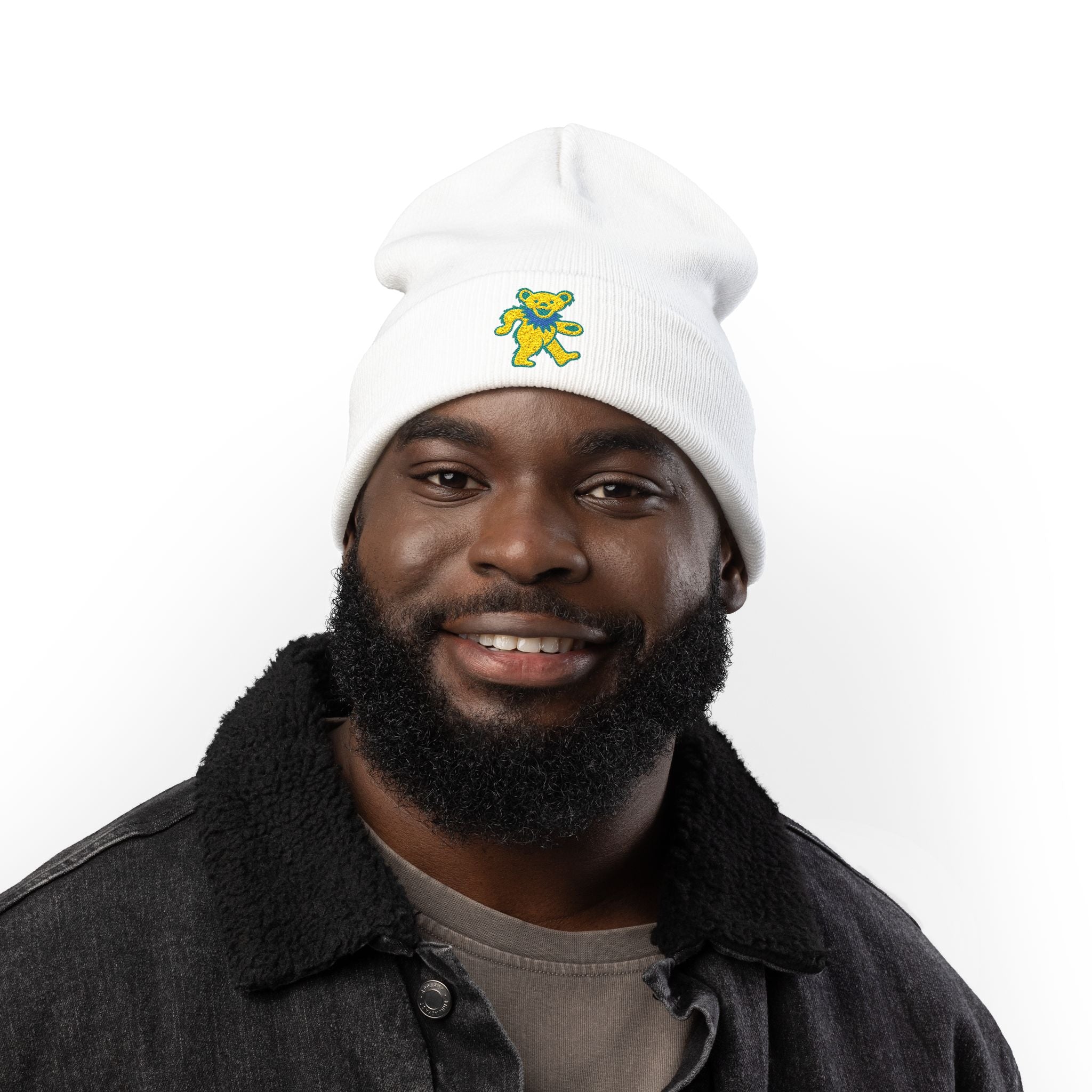 Grateful Dead Dancing Bear Beanie | Embroidered Jam Band Hat | Vintage Deadhead Winter Knit Cap