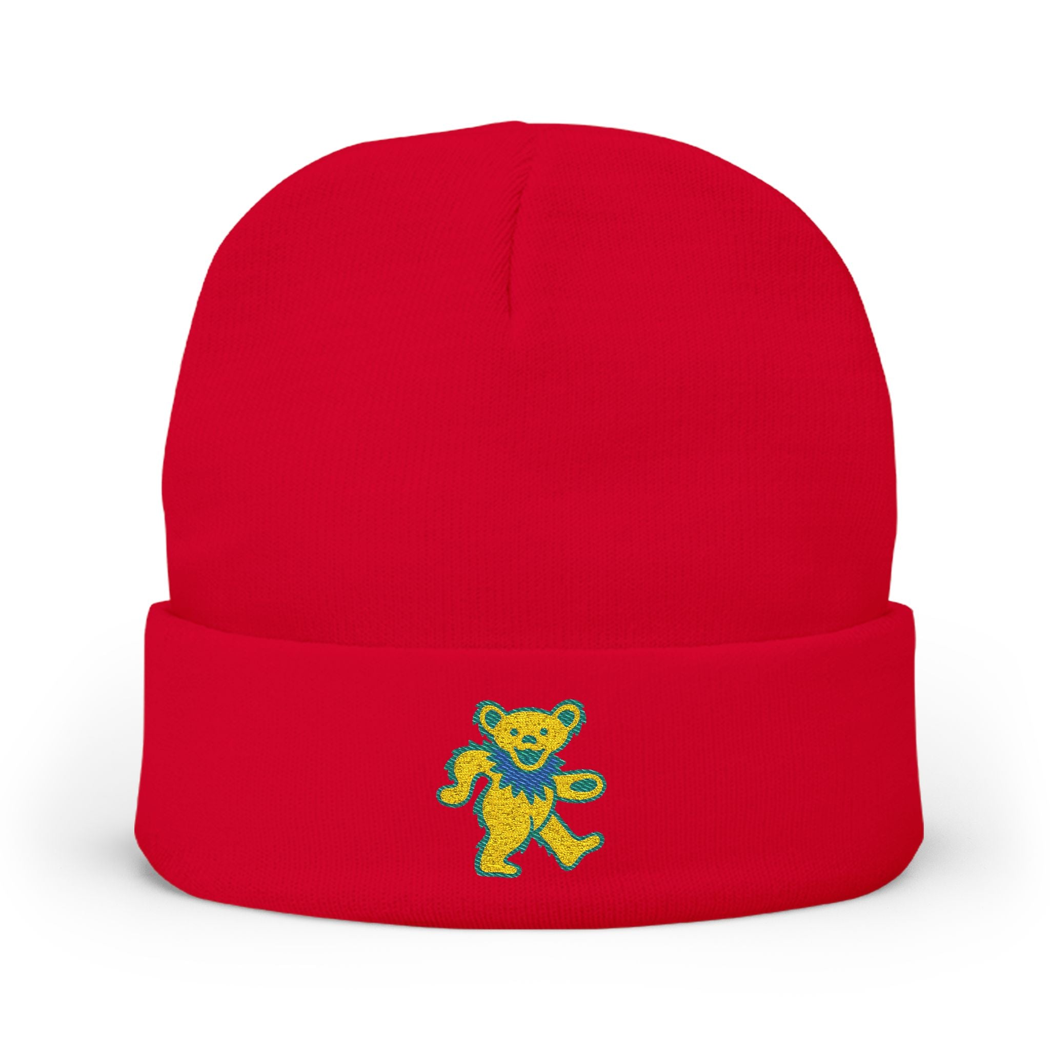 Grateful Dead Dancing Bear Beanie | Embroidered Jam Band Hat | Vintage Deadhead Winter Knit Cap