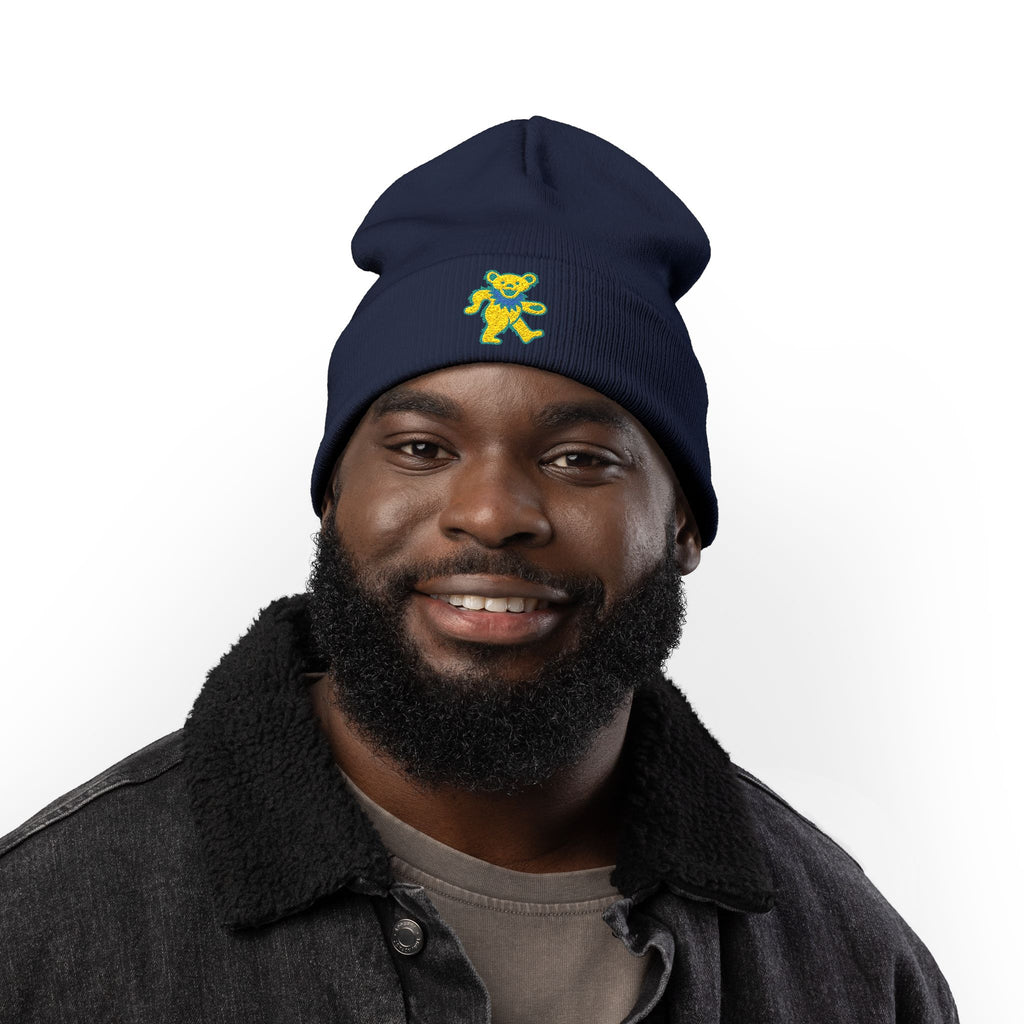 Grateful Dead Dancing Bear Beanie | Embroidered Jam Band Hat | Vintage Deadhead Winter Knit Cap