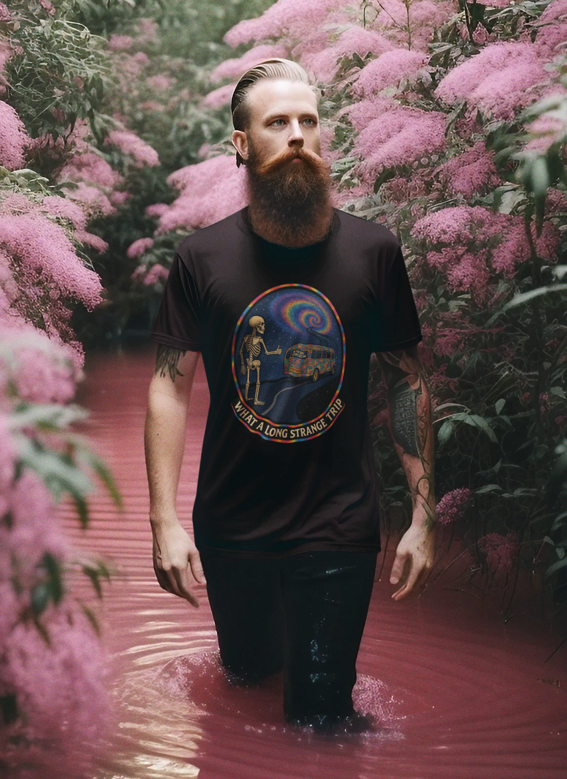 Grateful Dead Shirt | Long Strange Trip Tee | Psychedelic Skeleton Bus Graphic Tee | Jam Band Hippie T-Shirt