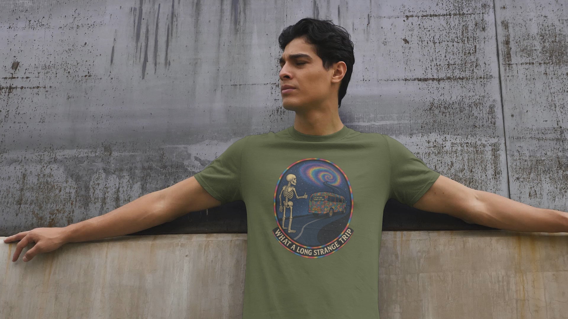 Grateful Dead Shirt | Long Strange Trip Tee | Psychedelic Skeleton Bus Graphic Tee | Jam Band Hippie T-Shirt